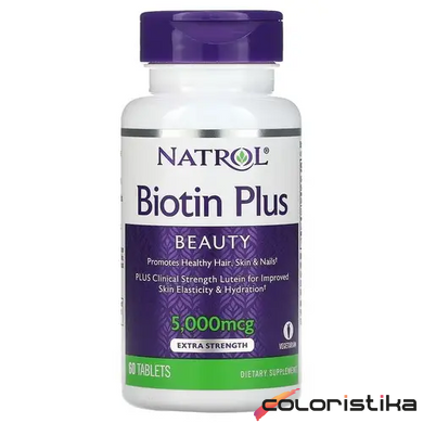 Біотин вітаміни для волосся Natrol Biotin Plus 5000 мкг - 60 таблеток