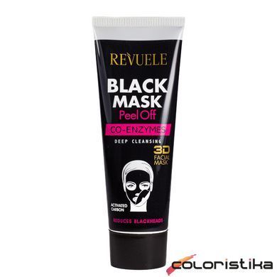 Маска для лица от черных точек отшелушивающая Revuele 3D Facial Peel Off Co-Enzymes Black Mask, 80 мл