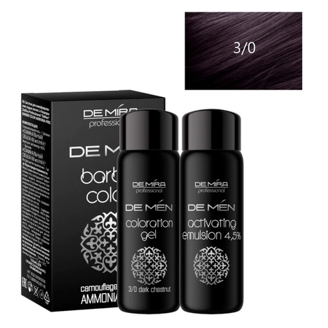 Система для камуфляжа седины волос и бороды у мужчин DeMira Professional DeMen Barber Color 3.0 темный шатен (краска 60 мл + окислитель 60 мл)