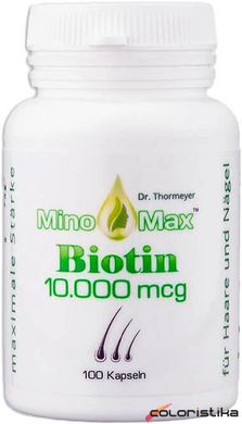 Биотин витамины для волос MinoMax Biotin 10 000 мкг, 100 капсул