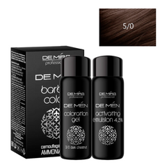 Система для камуфляжу сивини волосся і бороди у чоловіків DeMira Professional DeMen Barber Color 5.0 світлий шатен (фарба 60 мл + окислювач 60 мл)