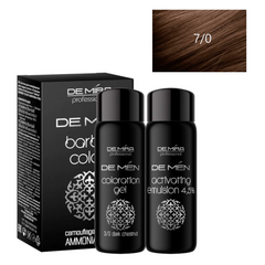 Система для камуфляжу сивини волосся і бороди у чоловіків DeMira Professional DeMen Barber Color 7.0 русявий (фарба 60 мл + окислювач 60 мл)