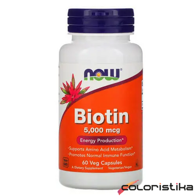 Биотин витамины для волос Now Foods Biotin 5000 мкг 60 капсул