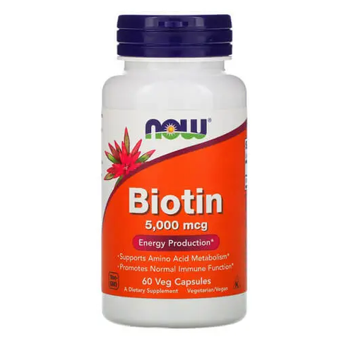 Биотин витамины для волос Now Foods Biotin 5000 мкг 60 капсул