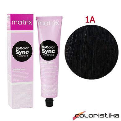 Безаміачна фарба для волосся Matrix SoColor Sync Pre-Bonded Alkaline 1A Чорний попелястий 90 мл