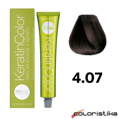 Безаммиачная краска для волос BBcos Keratin Color 4.07 каштановый натуральный табачный 100 мл