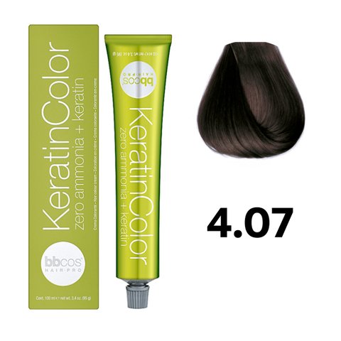 Безаммиачная краска для волос BBcos Keratin Color 4.07 каштановый натуральный табачный 100 мл