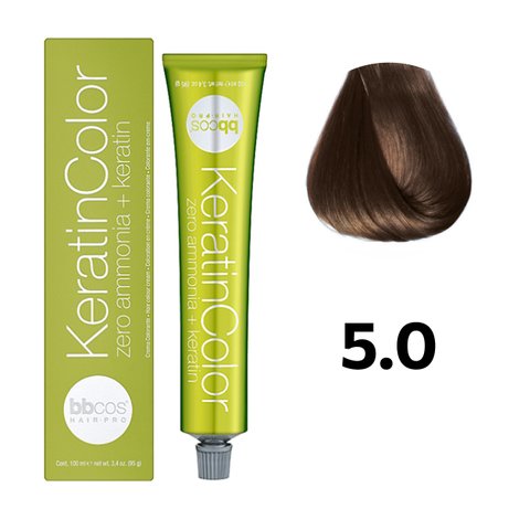 Безаміачна фарба для волосся BBcos Keratin Color 5.0 каштановий світлий 100 мл