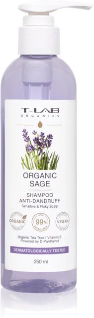 Шампунь проти лупи для чутливої шкіри голови T-Lab Professional Organics Sage Anti-Dandruff Shampoo, 250 мл