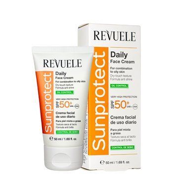 Сонцезахисний крем для обличчя SPF 50+ для жирної шкіри Revuele UVA/UVB 50 мл