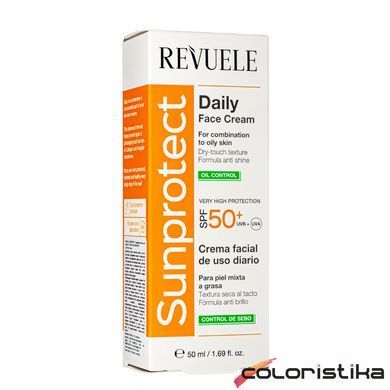 Сонцезахисний крем для обличчя SPF 50+ для жирної шкіри Revuele UVA/UVB 50 мл