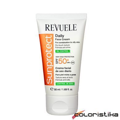 Сонцезахисний крем для обличчя SPF 50+ для жирної шкіри Revuele UVA/UVB 50 мл
