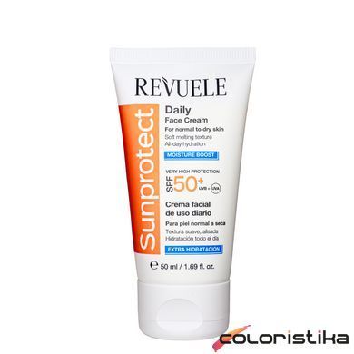 Крем для обличчя сонцезахисний SPF 50+ для нормальної та сухой шкіри Revuele 50 мл