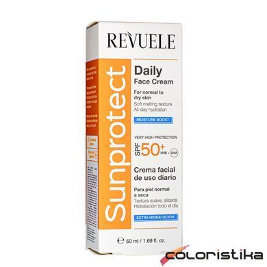 Крем для обличчя сонцезахисний SPF 50+ для нормальної та сухой шкіри Revuele 50 мл