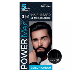 Камуфляж-фарба JOANNA POWER MEN для чоловіків 3 в1 для волосся, бороди та вусів 01 чорна 60 мл