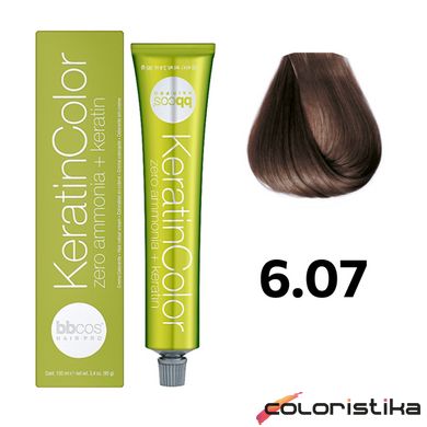 Безаммиачная краска для волос BBcos Keratin Color 6.07 блондин темный табачный 100 мл