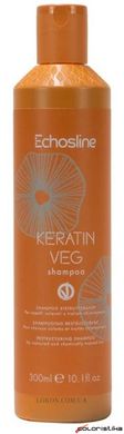 Шампунь для поврежденных волос восстанавливающий с кератином ECHOSLINE Keratin Veg Shampoo 300ml