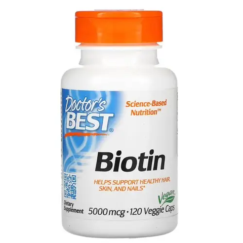 Биотин витамины для волос Doctor's Best Biotin 5000 мкг - 120 вегетарианских капсул