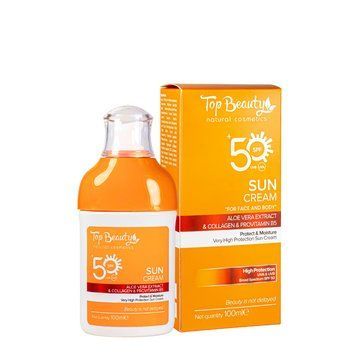Солнцезащитный крем для лица и тела Top Beauty SPF50 с алое вера и коллагеном В5 100 мл