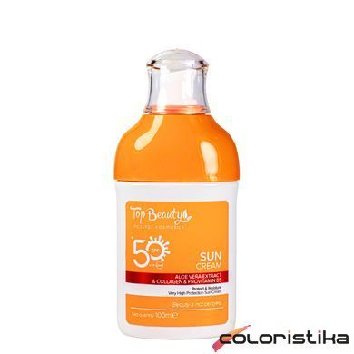 Сонцезахисний крем для обличчя Top Beauty SPF50 з алое вера та колагеном В5 100 мл