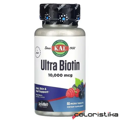 Ультра-биотин витамины для волос KAL Ultra Biotin 10000 мкг - 60 сосательных таблеток