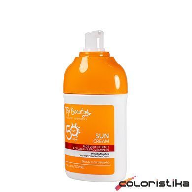 Сонцезахисний крем для обличчя Top Beauty SPF50 з алое вера та колагеном В5 100 мл