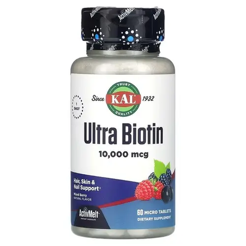 Ультра-биотин витамины для волос KAL Ultra Biotin 10000 мкг - 60 сосательных таблеток