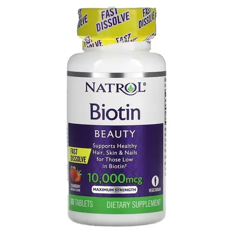 Биотин витамины для волос Natrol Biotin Fast Dissolve Strawberry 10000 мкг – 60 таблеток